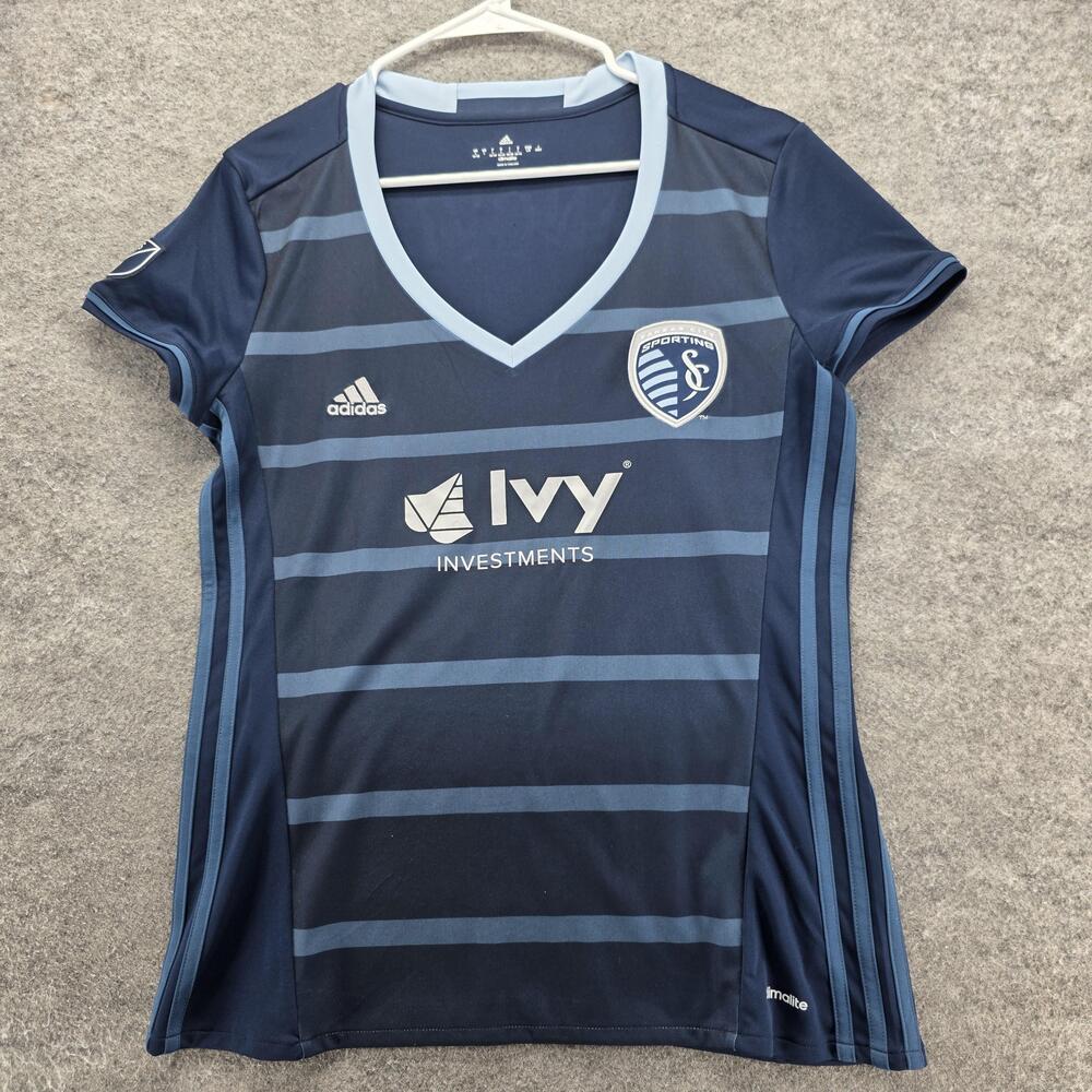Sporting Kansas City Jersey Womens Large Navy Blue MLS Soccer Sinovic 15 Adidas